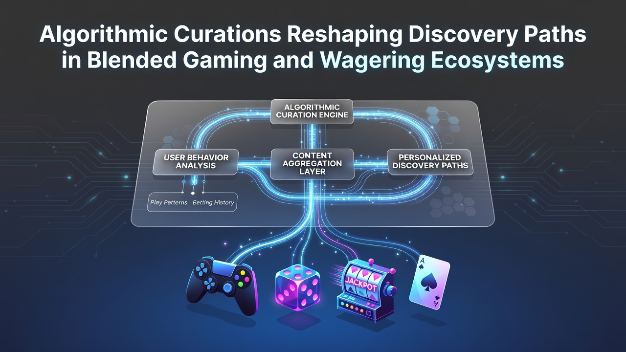 Diagram van gepersonaliseerde ontdekkingsroutes in blended gaming en wagering met algoritmische lagen