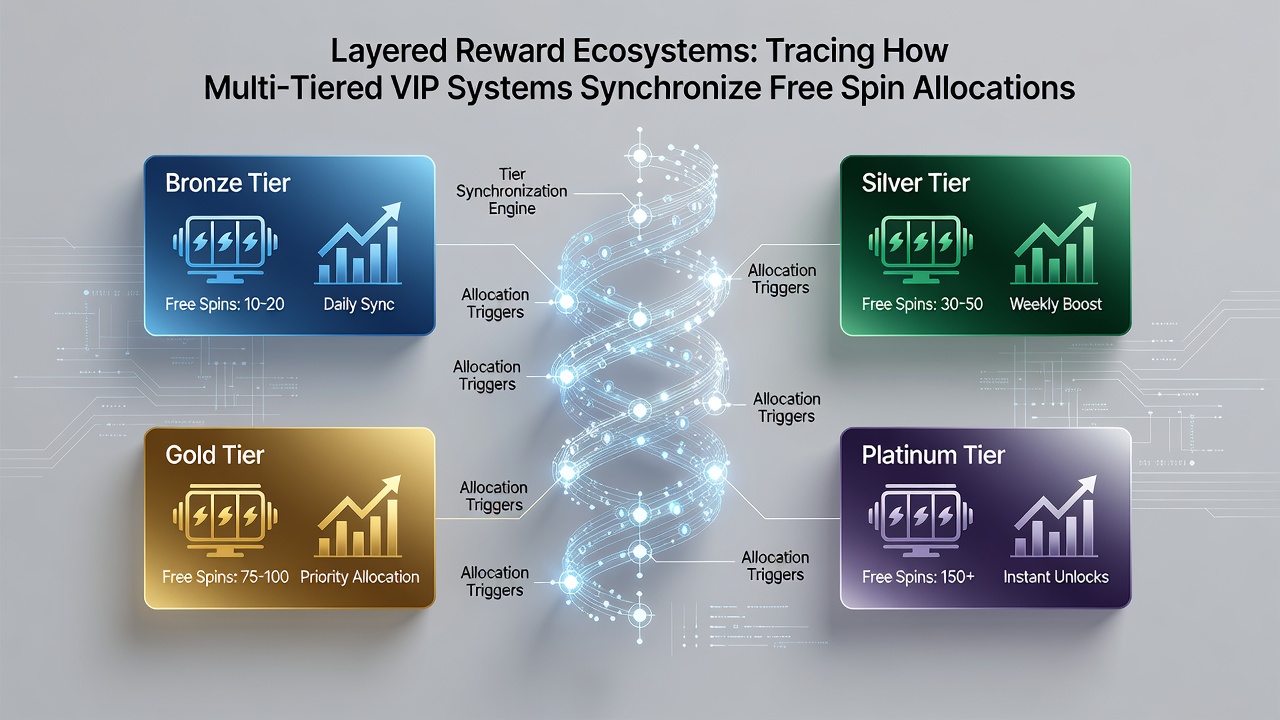 Diagram van realtime synchronisatie tussen VIP-tiers, spins en accumulator-bets