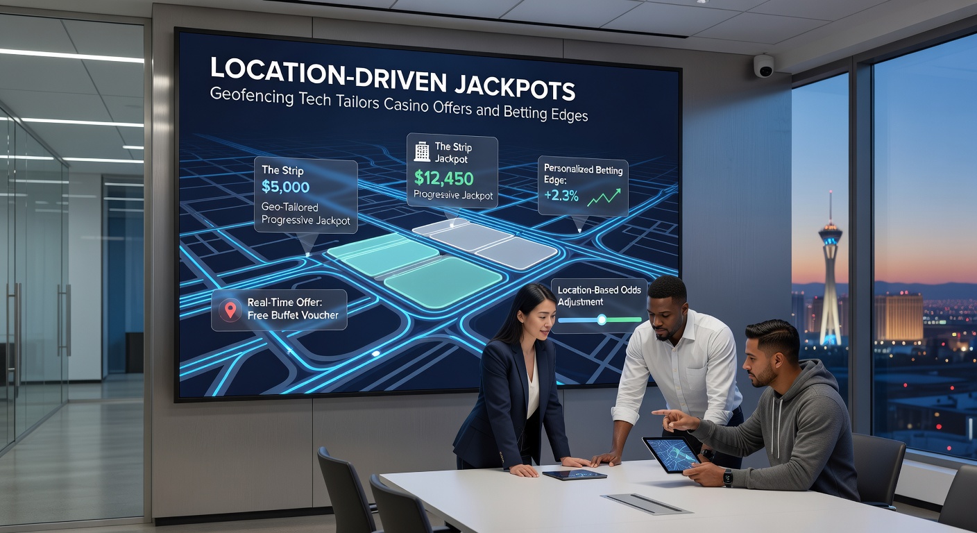 Smartphone met actieve geofence-notificatie voor een lokale jackpot in een stedelijke omgeving
