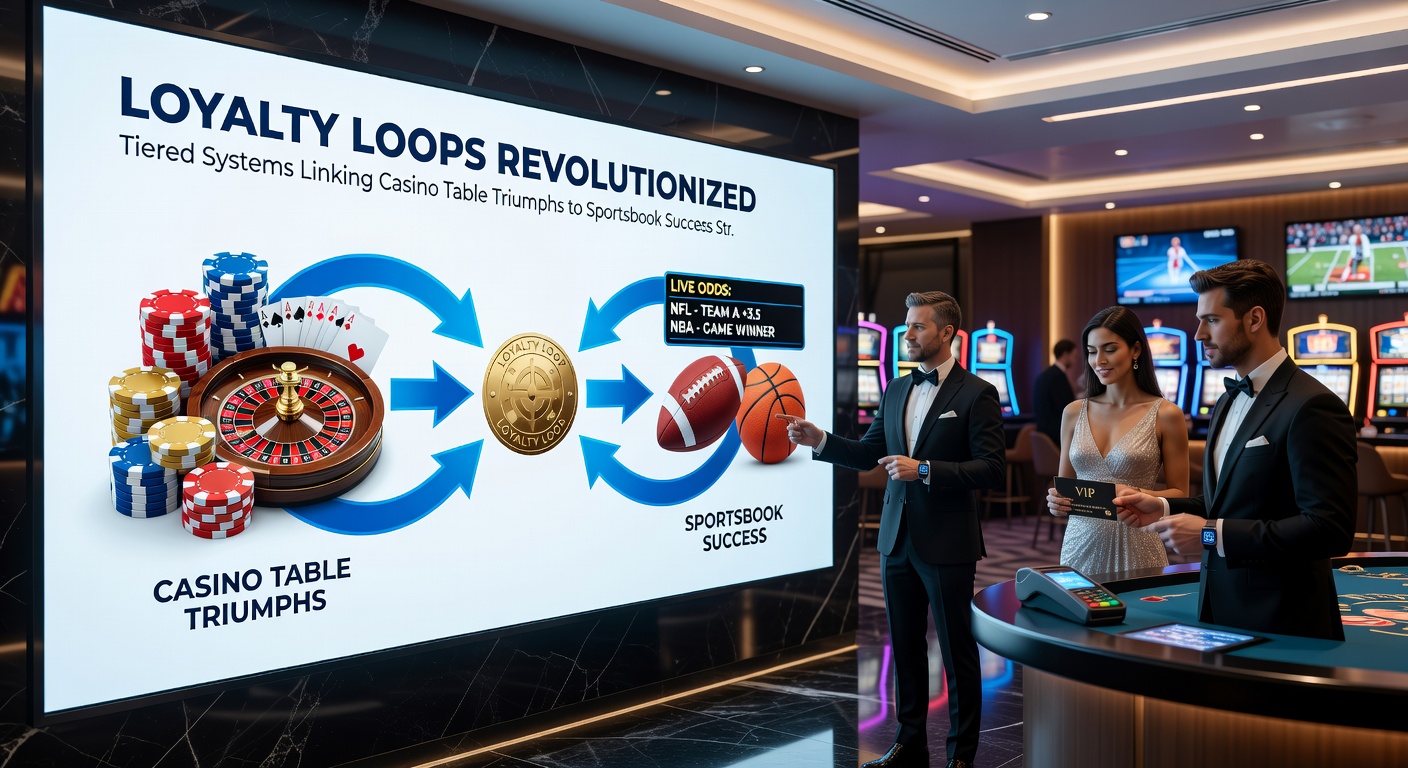 Voorbeeldscherm van een loyaliteitsdashboard met gekoppelde casino en sportsbook tiers, inclusief progressiebalken en beloningen