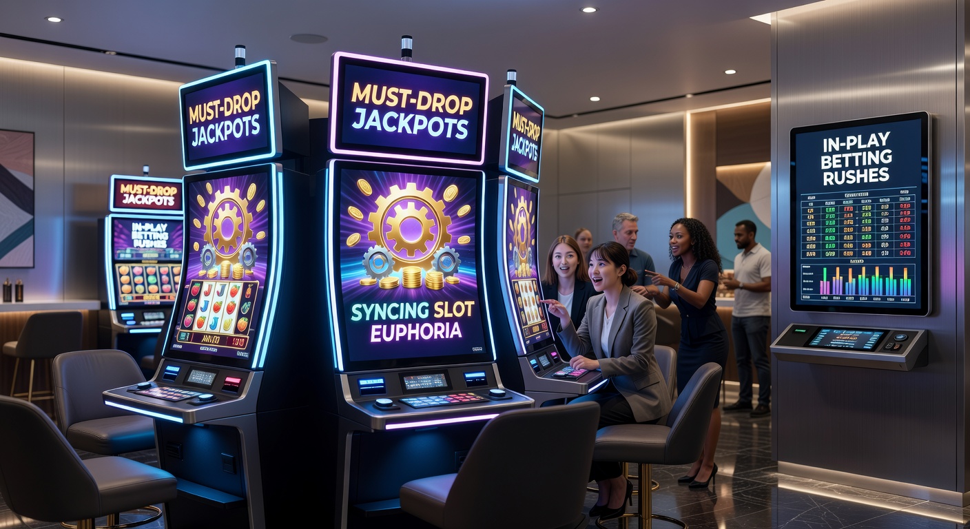 Grafiek met must-drop jackpot curves overlappend op in-play betting volume pieken, illustrerend perfecte synchronisatie