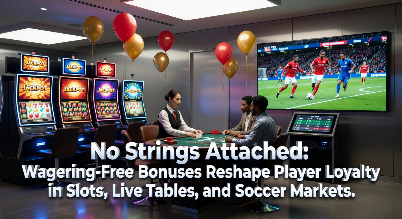 Speler geniet van wagering-free bonus op een online slots platform, met live voetbalweddenschappen op de achtergrond