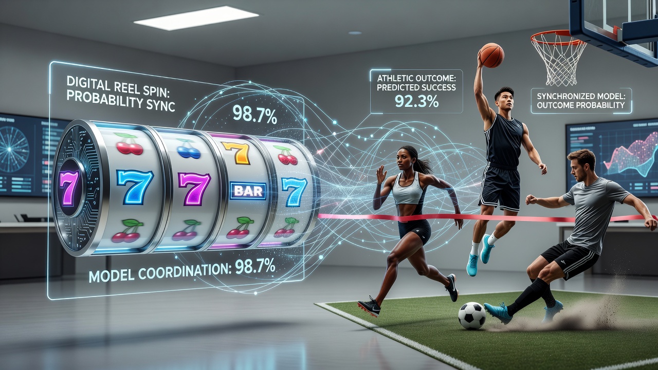 Analyse dashboard met gecoördineerde waarschijnlijkheidsgrafieken voor slot spins en sportevenementen