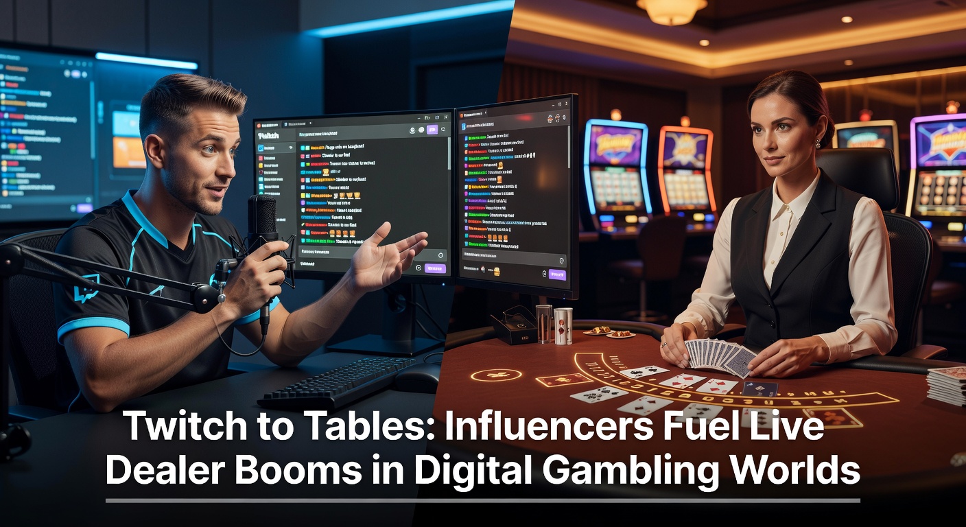 Een Twitch-streamer die overgaat naar live dealer tafels in een online casino, met dynamische gameplay en chat-interactie