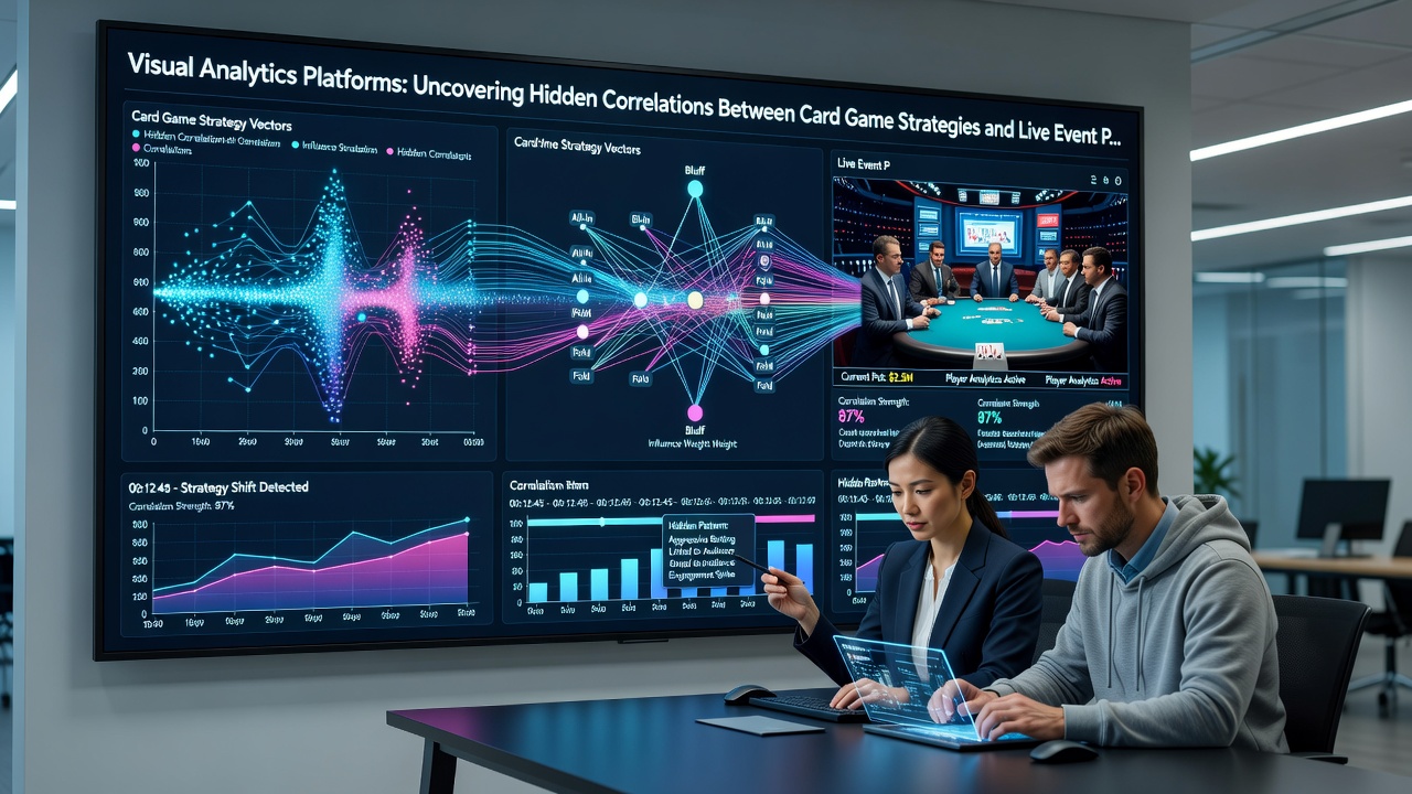 Grafische weergave van correlaties tussen pokerstrategieën en live evenementvoorspellingen via visuele dashboards